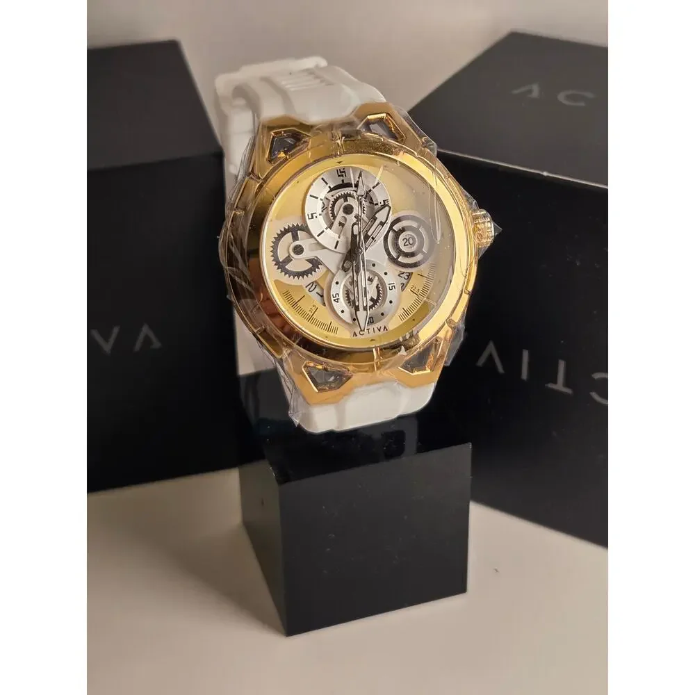 Activa Drift X Invicta ACW9349 010 Gold White 44mm Quartz Sport Watch NWT